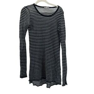 Hem & Thread Striped Top Sheer Lightweight‎ Casual Black White Coastal Nautical